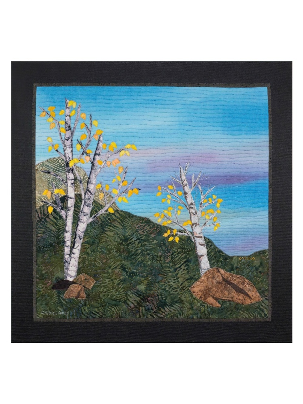 THREE ASPENS - painted and stitched cotton fabric. New